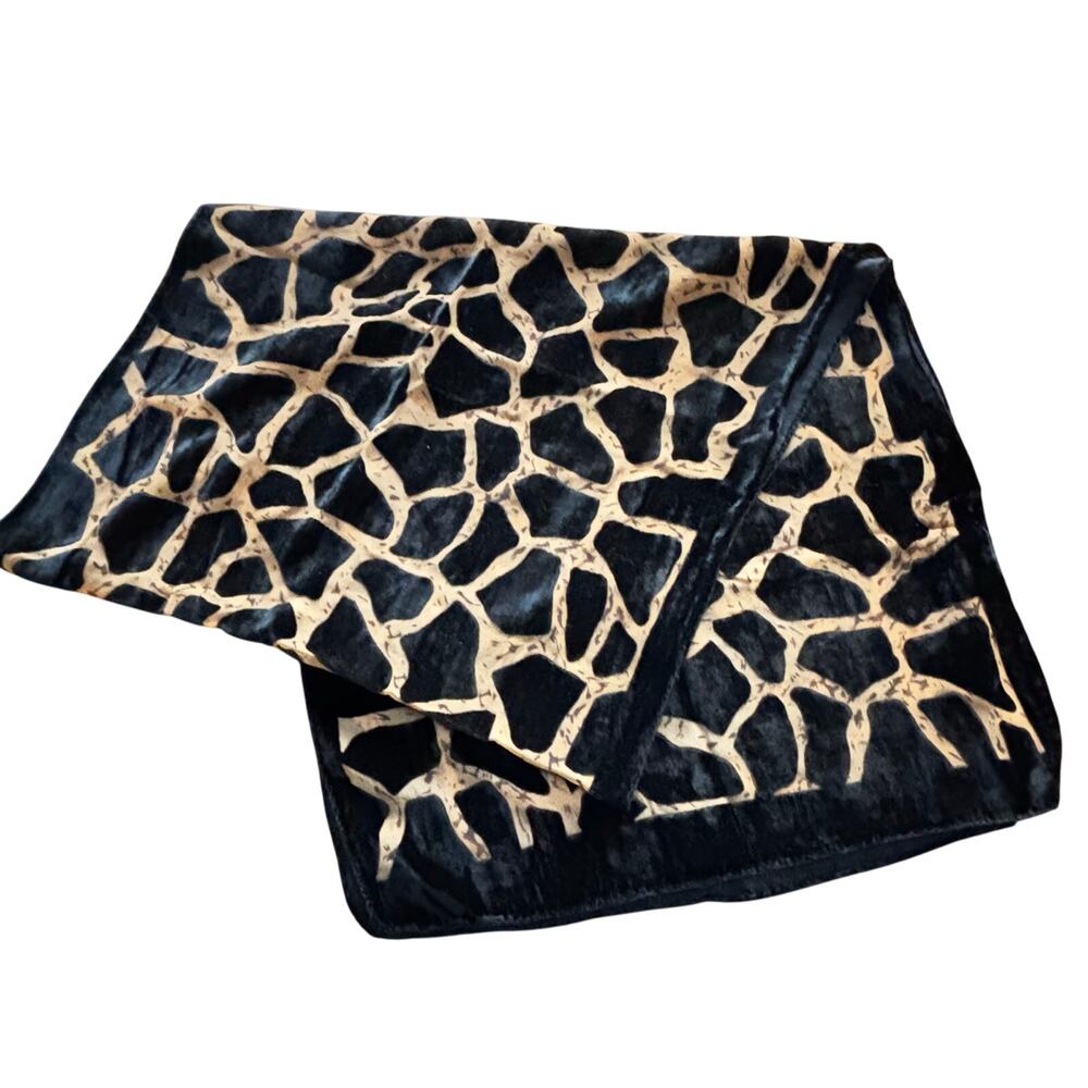 Velvet & silk burnout animal print shawl wrap or scarf elegant black & brown